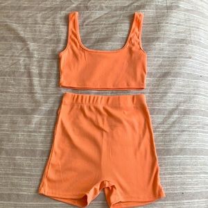 BRIGHT ORANGE TWO PIECE OUTFIT